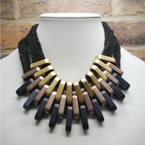3 Tier Elegant Gold Rose and Black Statement Necklace